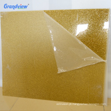 Decoração de tamanho personalizado de 3 mm de plexiglass glitter dourado folha de brilho
